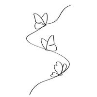 3 butterflies continuous line art. Butterflies outline. vector