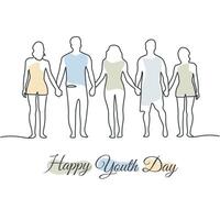 Happy youth day minimal line art. Friends are enjoying special day outline illustration. Friends frame collection artwork. vector