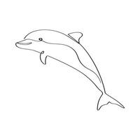 Continuous one line art Dolphin underwater linear clip art. Sea fish minimal outline drawing. vector