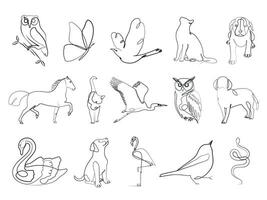Animals continues line artwork set. Modern art elegant minimalist linear drawing. Outline illustration. vector