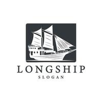 Clásico vikingo Longship buque de guerra logo tradicional Oceano velero silueta diseño vector