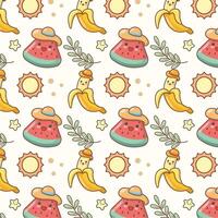 Cute Pattern Beach Summer Party Vibes Banana Watermelon background design vector