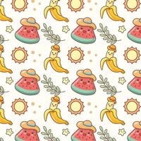 Cute Pattern Beach Summer Party Vibes Banana Watermelon background design vector