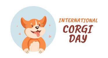 International Corgi Day banner. Cheerful corgi dog puppy. June 4. Print, poster, background vector