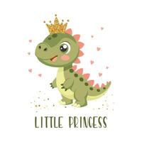 Princess dino card template. Cute dinosaur fairy, baby sweet poster. Scandinavian style animal, shirt print or sticker. Greeting card vector