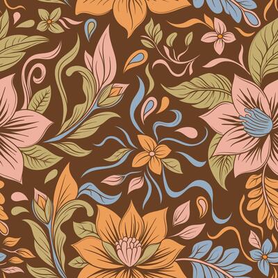 colorful seamless pattern with flowering plants