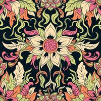 colorful seamless pattern with floral design surrounded by leaves vector