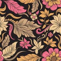 colorful seamless pattern with an array of leaves and flowers on it vector