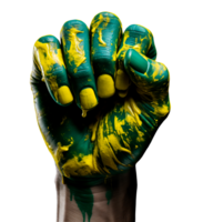 fermé main peint avec le couleurs de le brésilien drapeau png