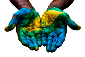 mão pintado com a cores do a brasileiro bandeira png