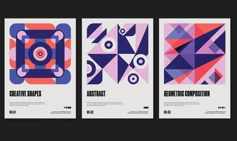 Set of three abstract retro style covers backgrounds with geometric shape.Applicable for Cover, Poster, Card Design and other print and web related items.Colorful geometrical shapes. vector