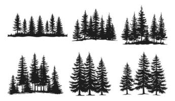 A bundle of pine trees silhouette vector