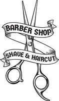 Barbero tienda símbolo. afeitado y cortes de pelo firmar con tijeras. vector
