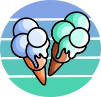 Twin ice cream cone in colorful the circle division frame vector