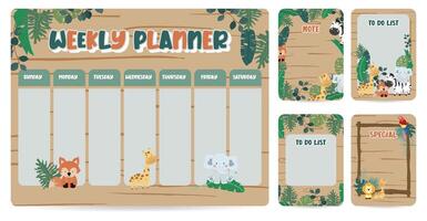 cute weekly planner background with safari. illustration for kid and baby.Editable element vector