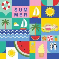 summer background with geometric style.illustration for square seamless pattern design vector