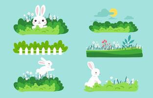 Collection of bush object set with rabbit.Editable illustration for cartoon design vector