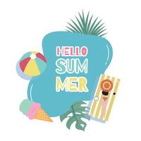 Party summer time postcard with pool and beach for square design vector