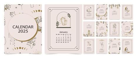 2025 table monthly calendar week start on Sunday with boho that use for vertical digital and printable A4 A5 size vector