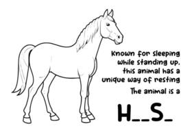 colorante libro animal y único hecho acerca de caballo vector
