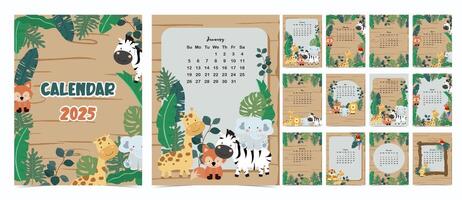 2025 table monthly calendar week start on Sunday with safari that use for vertical digital and printable A4 A5 size vector