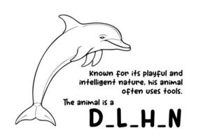 colorante libro animal y único hecho acerca de delfín vector