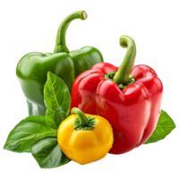 Fresh red ripe pepper with leaves isolated on transparent background png