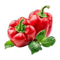 Fresh red ripe pepper with leaves isolated on transparent background png