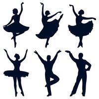 simple silhouette set of dancers, graphic black color outlines only, on white background vector