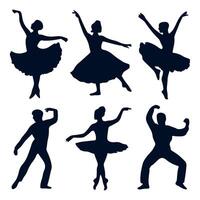 simple silhouette set of dancers, graphic black color outlines only, on white background vector