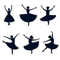 simple silhouette set of dancers, graphic black color outlines only, on white background vector