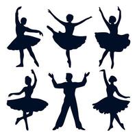 simple silhouette set of dancers, graphic black color outlines only, on white background vector