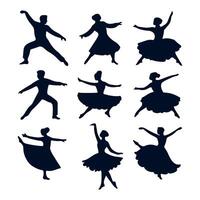 simple silhouette set of dancers, graphic black color outlines only, on white background vector