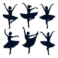 simple silhouette set of dancers, graphic black color outlines only, on white background vector