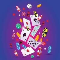 Playing card, tokens with rolling dice Background vector