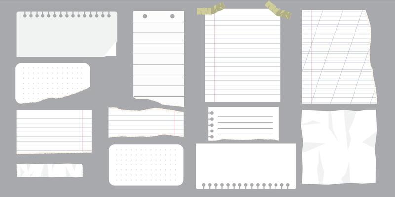 Paper scraps. Torn pieces of paper, with torn edges for notes, realistic torn pieces of blank note pages. illustration isolated