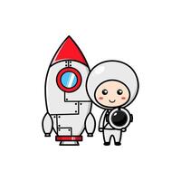 linda personaje diseño de astronauta con cohete vector