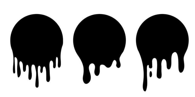 Paint drip circle labels. Black paint liquid. Ink drop set. Black inkblot.
