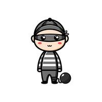 cute thief character on white background vector