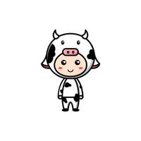 Cute character design wearing a cow costume vector