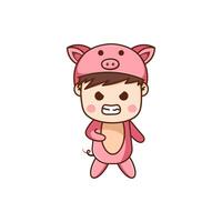 Cute character design wearing a pig costume vector