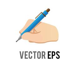 The isolated hand writing, drawin, signing with hand and blue pen icon vector