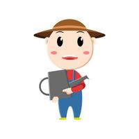cute farmer character on white background vector