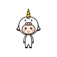 Cute character design wearing a unicorn costume vector