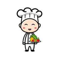 cute chef character on white background vector