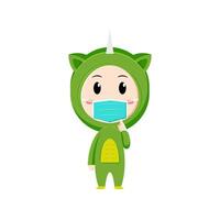 child character wearing a dino costume on a white background vector