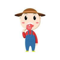 cute farmer character on white background vector