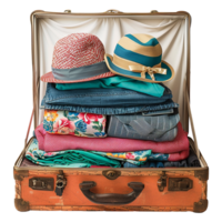 Weekend clothing suitcase isolated on transparent background png