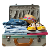 Weekend clothing suitcase isolated on transparent background png