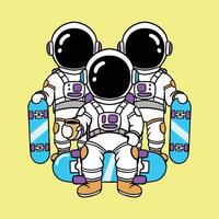 Cute astronaut cartoon with skateboard illustration vector